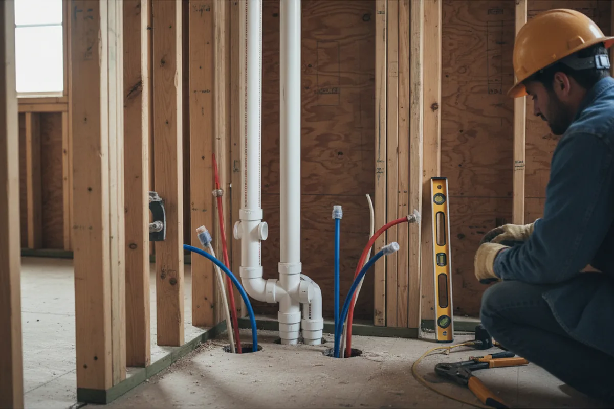 Drain and supply rough-in during Sump Pump Repair in Reed