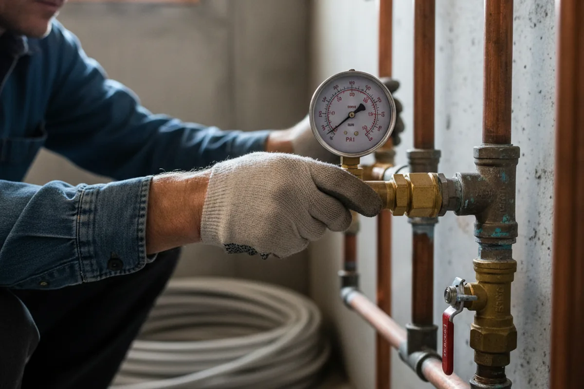 Pressure testing a repaired line during Water Line Repair in Reed